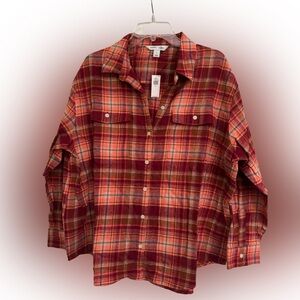 Old Navy Red and Orange Plaid Shirt boyfriend shirt NWT XL - perfect for Fall